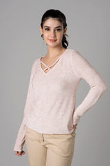 Womens Favourite Pink Lurex velvet T-Shirt
