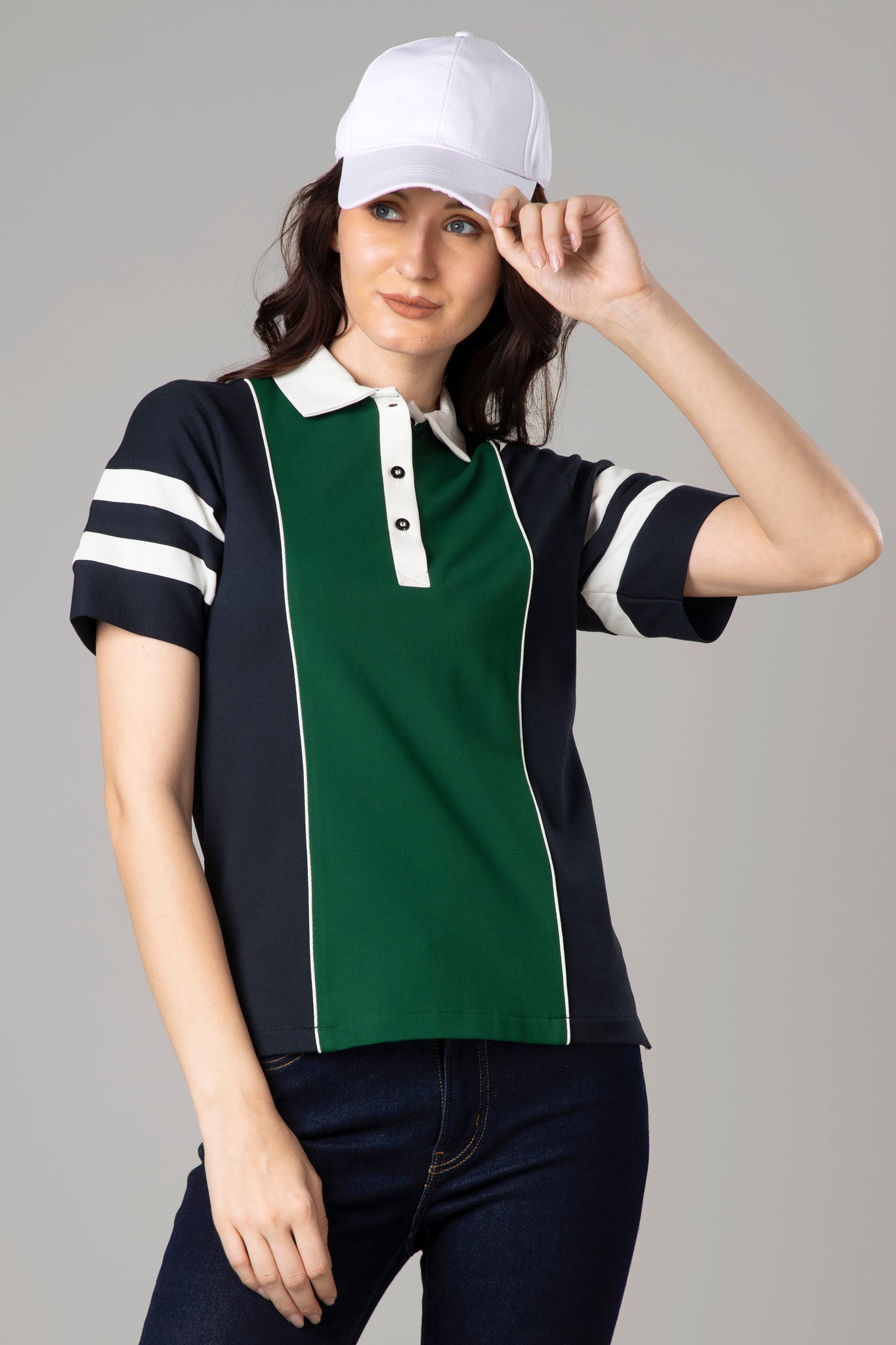 Women's Colorblock Collar Polo T-Shirt