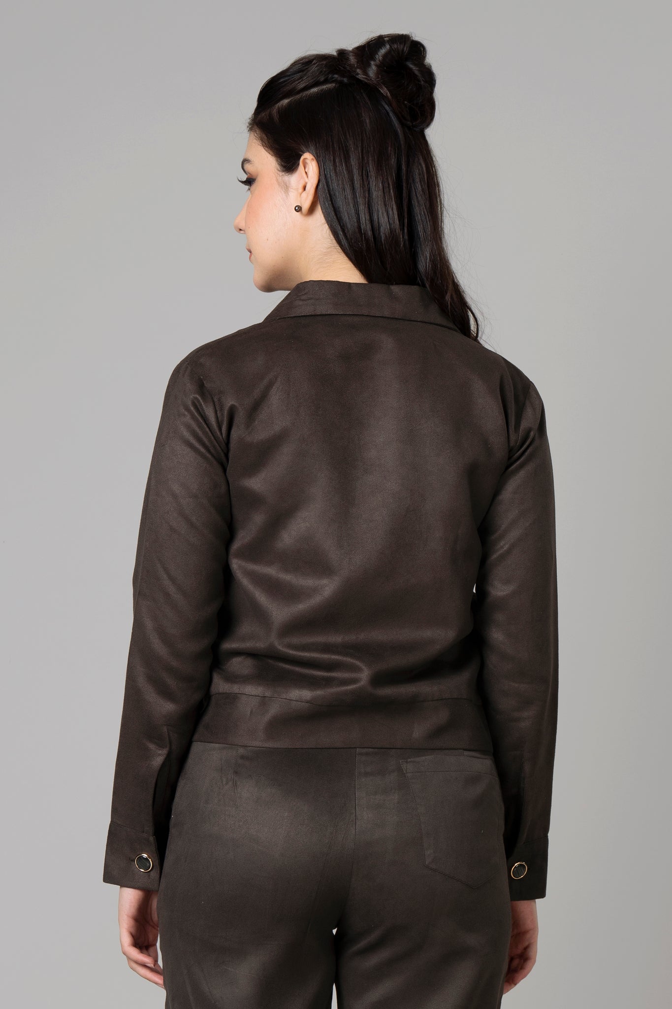 Womens Luxe Brown Suede Jacket