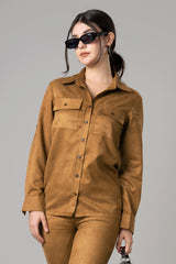 Womens Luxe Bronze Suede Shirt