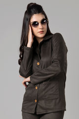 Womens Luxe Brown Suede Shirt