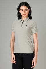 Women's Grey Hidden Placket Polo T-Shirt
