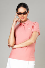 Women's Rose Pink Hidden Placket Polo T-Shirt