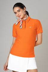 Women's Apricot Orange Hidden Placket Polo T-Shirt