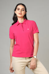 Women's Hot Pink Hidden Placket Polo T-Shirt