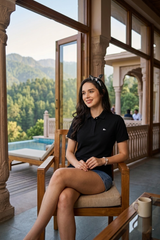 Women's Black Hidden Placket Polo T-Shirt
