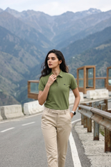 Women's Fern Green Hidden Placket Polo T-Shirt