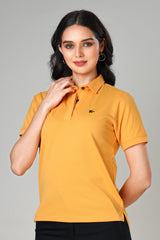 Women's Golden Yellow Hidden Placket Polo T-Shirt