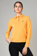 Women's Golden Yellow Long Sleeve Polo T-Shirt