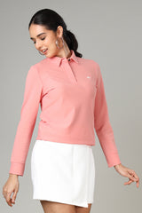 Women's Rose Pink Long Sleeve Polo T-Shirt