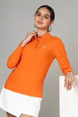 Women's Apricot Orange Long Sleeve Polo T-Shirt