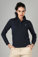 Women's Navy Blue Long Sleeve Polo T-Shirt