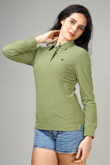 Women's Fern Green Long Sleeve Polo T-Shirt