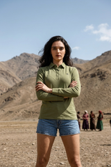 Women's Fern Green Long Sleeve Polo T-Shirt