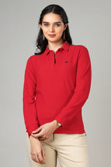 Women's Scarlet Red Long Sleeve Polo T-Shirt