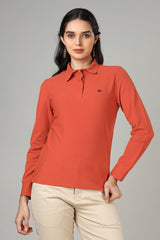 Women's Burnt Orange Long Sleeve Polo T-Shirt