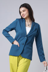 Solid Blue Formal Luxe Jacket For Women
