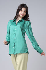 Women's Solid Casual Green Shirt