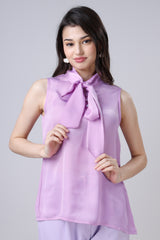 Solid Tie Up Neck Women's Top