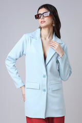 Blue Solid Notched Collar Jacket For Women