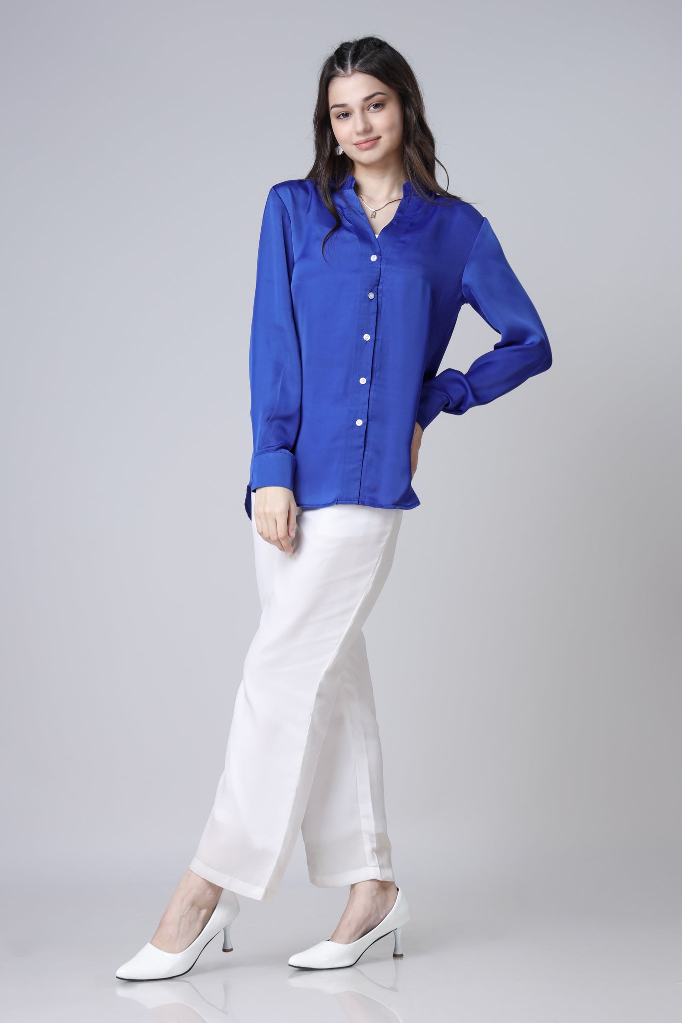 Outfit Cobalt Blue Shirt Womens Cobalt Blue Shirt With Front Metal
