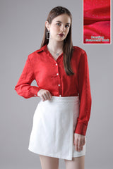 Vermilion Red Svarovski Stone Work Shirt For Women