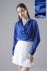 Royal Blue Cowl Neck Svarovski Stone Work Women's Top
