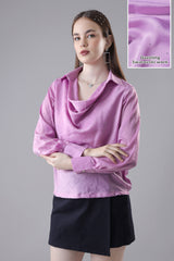 Lilac Purple Cowl Neck Svarovski Stone Work Women's Top