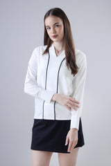 Women White Solid Formal V Neck Top