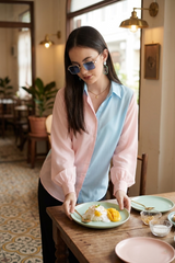 Women Pink Colour Blocked Casual Shirt
