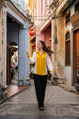 Women Yellow Colour Blocked Casual Shirt