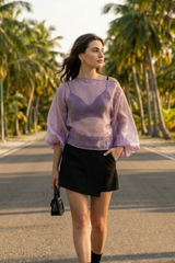 Fashion Lady Women Off Shoulder Blaoon Sleeve Top