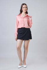 Plain Puce Pink Luxurious Satin Shirt For Women