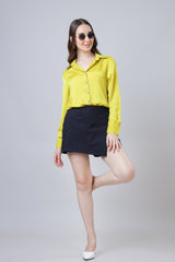 Plain Citrine Yellow Luxurious Satin Shirt For Women