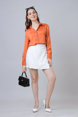 Plain Fire Orange Luxurious Satin Shirt For Women