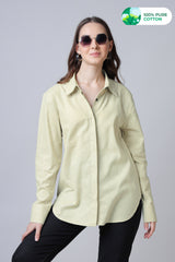 Beige Plain Hidden Placket Casual Cotton Shirt