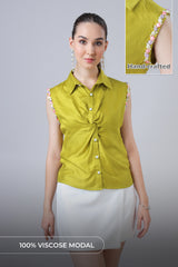 Exclusive Women's Pearl And Shell Hand Embellish Work Top