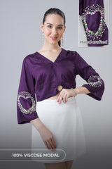 Exclusive Women's Stone And Pearl Hand Embellish Work Top