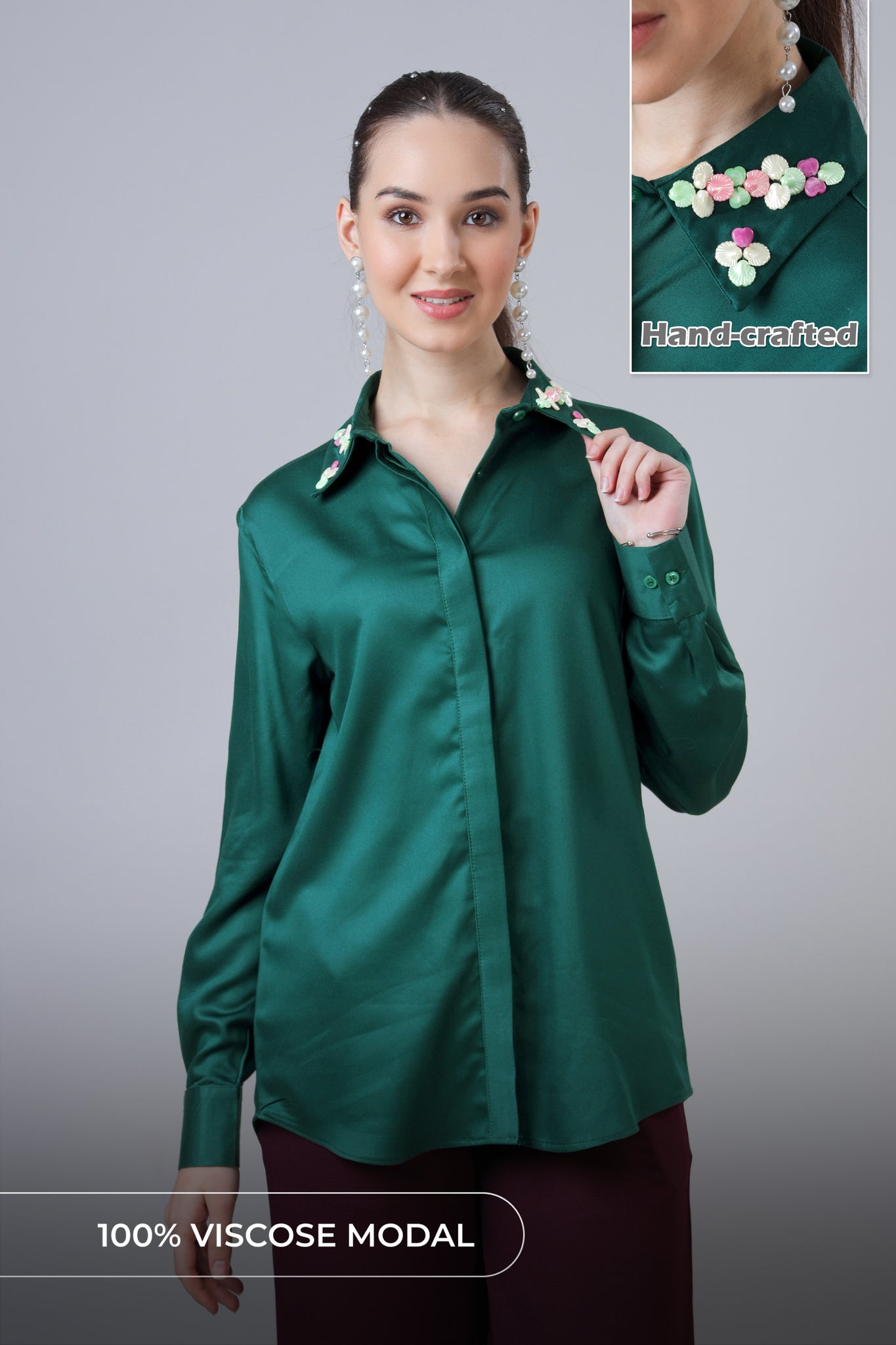 Exclusive Women's Stone And Pearl Hand Embellish Work Shirt