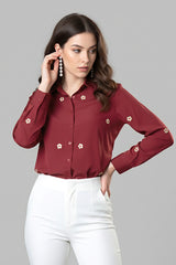 Luxe Floral Handwork Maroon Shirt For Women