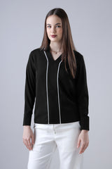 Women Black Solid Formal V Neck Top