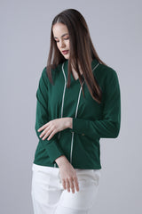 Women Pine Green Solid Formal V Neck Top