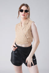 Classic Plain Embroidery Work Cotton Top For Women