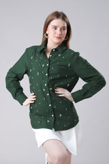 Premium Crystals Motif Hand Work Cotton Shirt For Women
