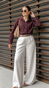 Premium Pearl Motif Hand Work Cotton Shirt For Women