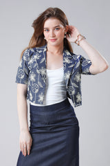 Denim Embroidery Work Short Sleeve Jacket For Girls