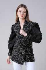 Black Thread Work Emberoidery Cotton Jacket For Women