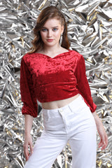Red Imported Velvet Crop Top