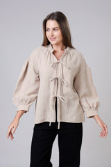Everyday Ease Tie-Front Double Cloth Womens Top - Comfy And Breathable