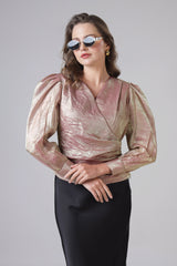 Midnight Glitch Shimmer Baloon Sleeve Womens Top
